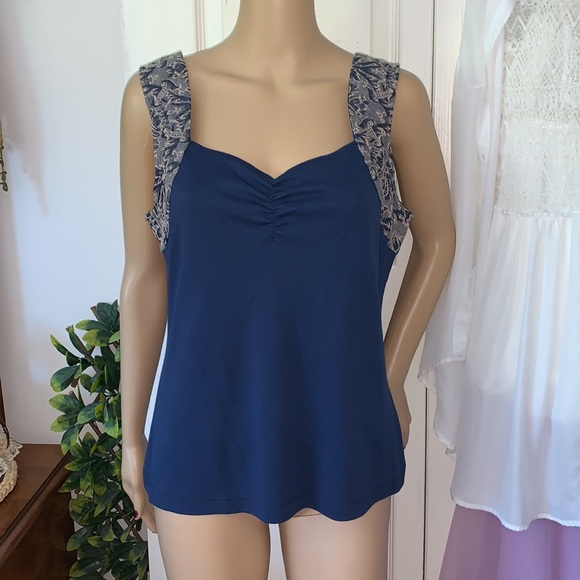 Piccadilly fashions navy blue brocade trim sweetheart tank top M - Picture 3 of 12